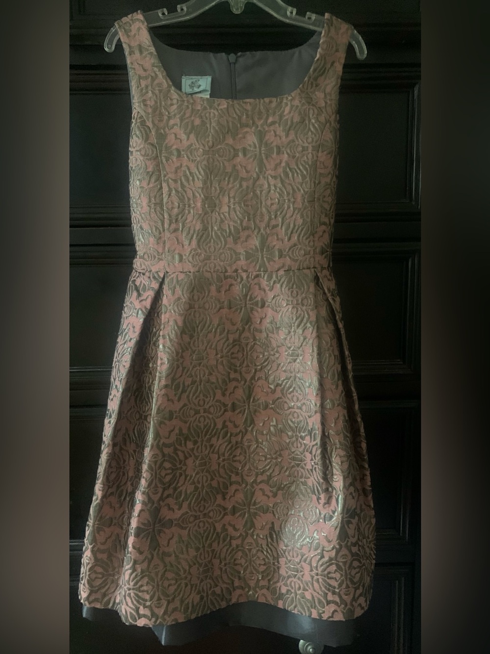 Girls' Floral Jacquard Fit-and-Flare Dress in Pink and Gray